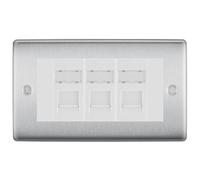 BG Nexus Brushed Steel 3 Gang RJ45 CAT6 Data Socket Outlet, IDC Type NBSRJ453W
