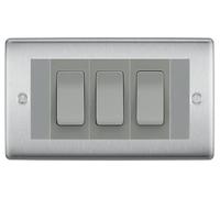 BG Nexus Brushed Steel 3G Switch 2X Intermediate 1X 2 Way Switch - Grey Insert