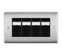 BG Nexus Brushed Steel 4 Gang RJ45 CAT6 Data Socket Outlet, IDC Type NBSRJ454B