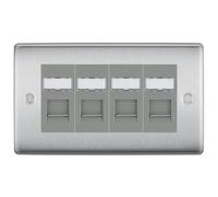 BG Nexus Brushed Steel 4 Gang RJ45 CAT6 Data Socket Outlet, IDC Type NBSRJ454G