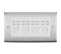 BG Nexus Brushed Steel 4 Gang RJ45 CAT6 Data Socket Outlet, IDC Type NBSRJ454W