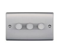 BG Electrical Intelligent Triple Wall Dimmer Switch, 2 Way, Raised Profile, Round Edges, Nexus Metal, Brushed Steel, 200W, NBS83