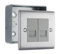BG Nexus Brushed Steel Double RJ11 Data Outlet with Surface Pattress Back Box