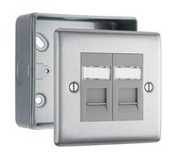 BG Nexus Brushed Steel Double RJ45 Data Outlet with Surface Pattress Back Box