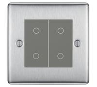 BG Nexus Brushed Steel Double Secondary Touch Dimmer Switch - Grey Insert