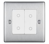 BG Nexus Brushed Steel Double Secondary Touch Dimmer Switch - White Insert