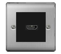 BG Nexus Brushed Steel HDMI Socket Satin Chrome Black insert EMHDMIB NBSEMS2
