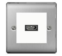 BG Nexus Brushed Steel HDMI Socket Satin Chrome White insert EMHDMIW NBSEMS2