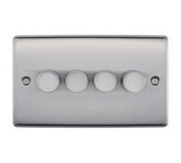 BG Electrical Intelligent Quadruple Wall Dimmer Switch, 2 Way, Raised Profile, Round Edges, Nexus Metal Brushed Steel 200W, NBS84