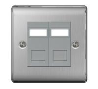 Nexus Metal Brushed Steel Double Rj45 Telephone Socket NBSRJ452-01