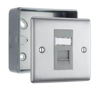 BG Nexus Brushed Steel Single RJ45 Data Outlet with Surface Pattress Back Box
