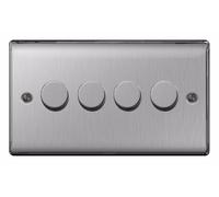 BG Electrical Intelligent Quadruple Wall Dimmer Switch, 2 Way, Raised Profile, Round Edges, Nexus Metal Brushed Steel 200W, NBS84
