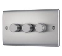 BG Electrical Intelligent Triple Wall Dimmer Switch, 2 Way, Raised Profile, Round Edges, Nexus Metal, Brushed Steel, 200W, NBS83