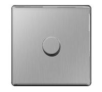 BG Screwless Flat Plate 2 Way Push On / Off 400W Single Dimmer Switch - Brushed Steel