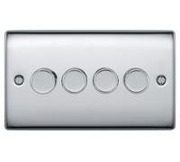 BG Electrical Intelligent Quadruple Wall Dimmer Switch, 2 Way, Raised Profile, Round Edges, Nexus Metal Brushed Steel 200W, NBS84