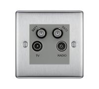 BG Nexus Brushed Steel TV/FM/2x SAT Quadplex Socket - Grey Insert