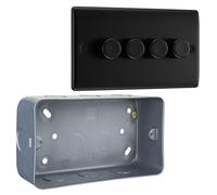 BG Nexus Matt Black 4 Gang 200W 2 Way Push On-Off Intelligent LED Dimmer Switch & Surface Pattress Back Box