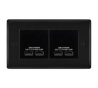 BG Nexus Matt Black 4-Gang Euro Plate with 2X USB-A Dual Chargers - Black Insert