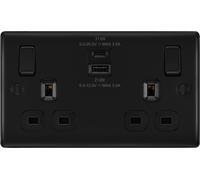 BG NFB22UAC22B Nexus Metal 13A Double Switched Power Socket + USB A+C (22W) - Matt Black + Black Insert