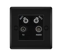 BG Nexus Matt Black TV/FM/2x SAT Quadplex Socket - Black Insert