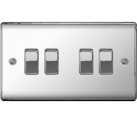 BG Nexus Metal 10AX Plate Switch 4 Gang 2 Way Chrome