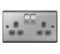 BG Nexus Metal 2 Gang 13A Switched Socket Brushed Steel (Grey Inserts)