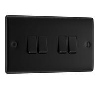 BG Nexus Metal 4 Gang 2 Way Light Switch Chrome 10AX Quad Plate NPC44
