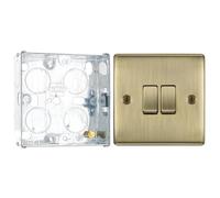 BG Nexus Metal Antique Brass 20A 16AX 2 Way Double Light Switch NAB42 with 25mm Steel Back Box