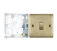 BG Nexus Metal Antique Brass 20A 16AX 2 Way Single Light Switch NAB12 with 25mm Steel Back Box