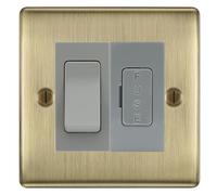 BG Nexus Metal Antique Brass 20A Intermediate Switch with 13A Fused Spur Plate - Grey Insert