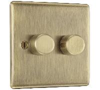 BG Electrical Intelligent Double Wall Dimmer Switch, 2 Way, Raised Profile, Round Edges, Nexus Metal, Antique Brass, 200W, NAB82