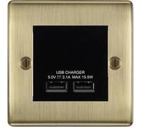 BG Nexus Metal Antique Brass Dual USB Charger 3.1A Output Socket - Black Insert