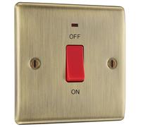 BG Electrical Cooker Control Switch Unit with LED Power Indicator, Single Plate, Double Pole, Nexus Metal, Antique Brass, 45A, NAB74