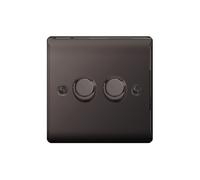BG Electrical Intelligent Double Wall Dimmer Switch, 2 Way, Raised Profile, Round Edges, Nexus Metal, Black Nickel, 200W, NBN82