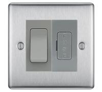 BG Nexus Metal Brushed Steel 20A Intermediate Switch with 13A Fused Spur Plate - Grey Insert