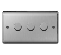 BG Electrical Intelligent Triple Wall Dimmer Switch, 2 Way, Raised Profile, Round Edges, Nexus Metal, Brushed Steel, 200W, NBS83