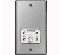 BG Nexus Metal Brushed Steel Dual Voltage Shaver Socket - White Insert - NBS20W