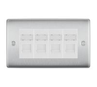 BG Nexus Metal Brushed Steel Quad 4 Gang RJ45 Data Socket White Inserts NBSRJ454W