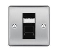 BG Nexus Metal Brushed Steel Single 1 Gang RJ45 Data Socket Black Insert NBSRJ451B