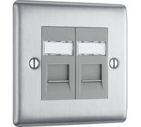 Nexus Metal Brushed Steel Double Rj45 Telephone Socket NBSRJ452-01