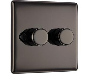 BG Nexus Metal Dimmer Switch 2 Gang 2 Way 400W Push Black Nickel NBS22B
