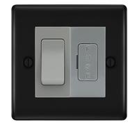BG Nexus Metal Matt Black 20A Intermediate Switch with 13A Fused Spur Plate - Grey Insert