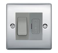 BG Nexus Metal Polished Chrome 2 Way Light Switch with 13A Fused Spur Plate - Grey Insert - Kitchen, Bathroom & Utility Room