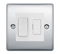BG Nexus Metal Polished Chrome 2 Way Light Switch with 13A Fused Spur Plate - White Insert - Kitchen, Bathroom & Utility Room