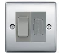 BG Nexus Metal Polished Chrome 20A Intermediate Switch with 13A Fused Spur Plate - Grey Insert