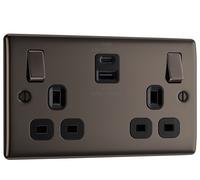 BG NBN22UAC22B Nexus Metal 13A Double Switched Power Socket + USB A+C (22W) - Black Nickel + Black Insert