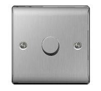 BG Nexus NBS Range Brushed Steel Switches & Sockets - Full Range of Matching Items (1 Gang Dimmer Switch)