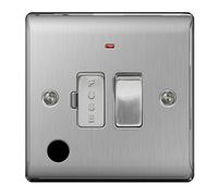 BG Nexus NBS Range Brushed Steel Switches & Sockets - Full Range of Matching Items (13 Amp Switched Spur Unit with Flex Out + Neon)