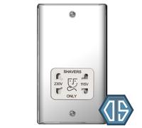 BG Nexus NPC20W Polished Mirror Chrome Dual Voltage Shaver Socket 115/230V White