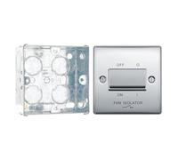 BG Nexus Polished Chrome 10A Triple Pole Fan Isolator Switch NPC15 with 35mm Steel Back Box